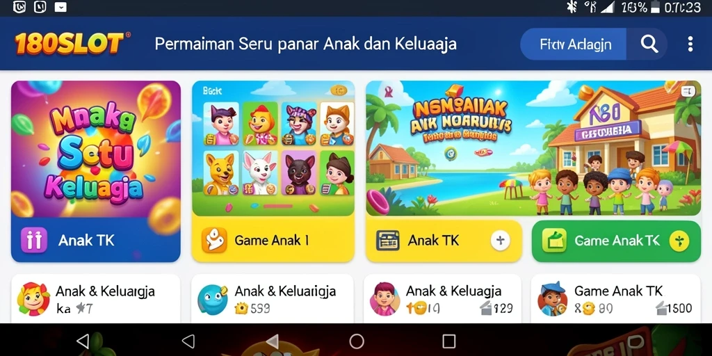 Screenshot utama 180SLOT menampilkan antarmuka permainan yang ceria dan edukatif.