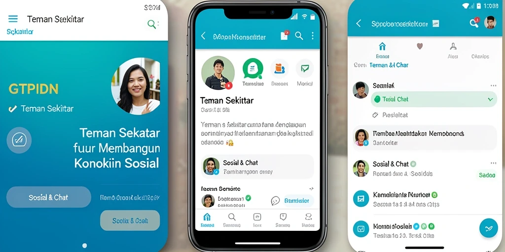 Tampilan antarmuka aplikasi GTPIDN saat menjelajahi teman sekitar.
