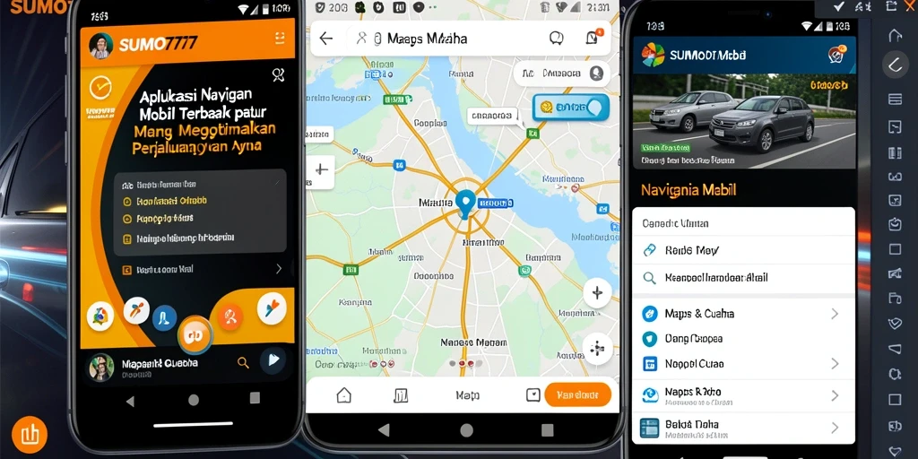 Antarmuka pengguna SUMO777 yang menunjukkan fitur Navigasi Mobil.